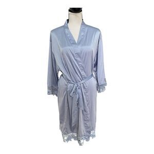 Kennedy Blue Dusty Blue Lace Trim Satin Robe – Bridal Bridesmaid OS
